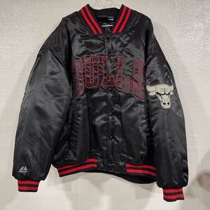 Vintage Y2K Chicago Bulls Satin Bomber Jacket Red Black Jordan Coat Mens 3XL
